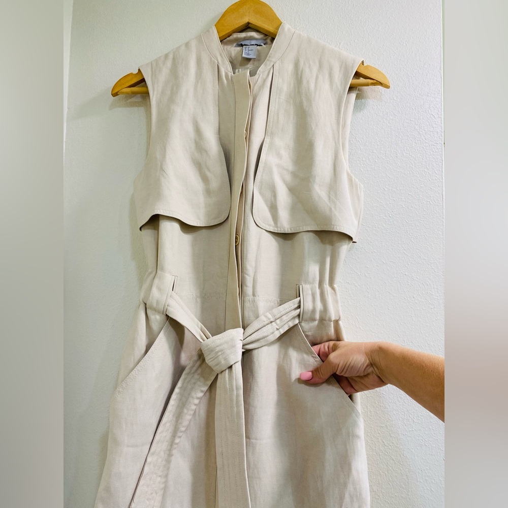NWOT H&M Light Beige Viscos Trench dress size 4 old money, Capsule wardrobe - Picture 4 of 6